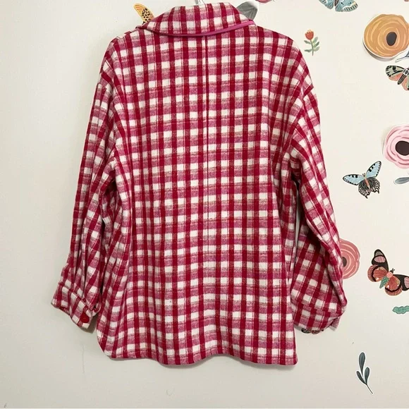 Lili Sidonio Red Pink and White Plaid Shirt Jacket M - Picture 3 of 10